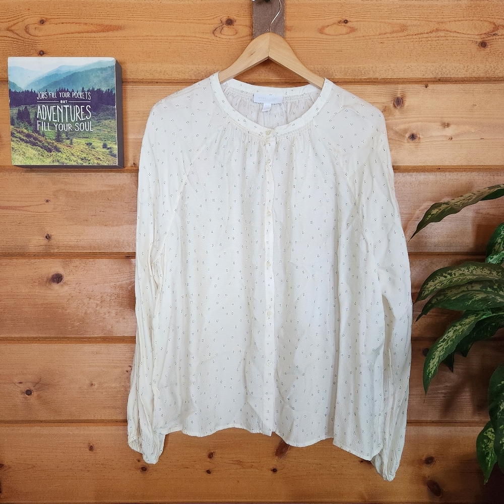 White Label 💜 White Company Blouse Swiss Floral Dot Peasant Boho Top Texture 14